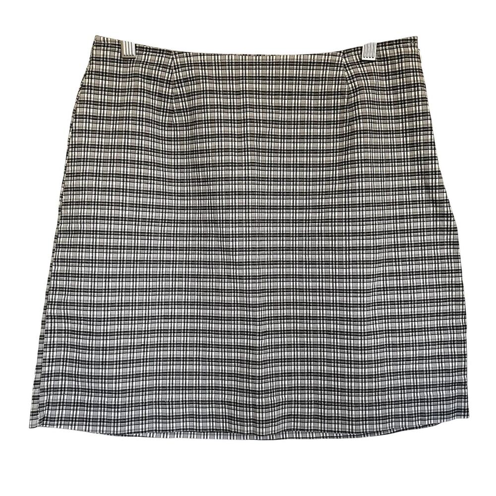 Vintage 90s Faded Glory Grey Plaid Cotton Mini Skirt Sz 14 Dark Academia Preppy